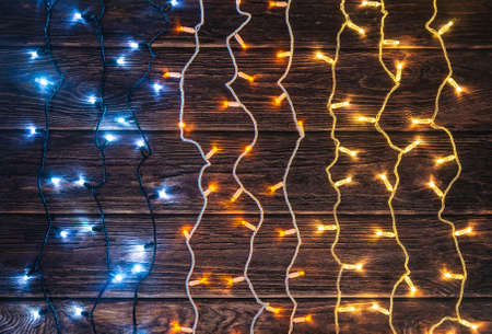 3 christmas garlands with different led colors and different wire colorsの写真素材