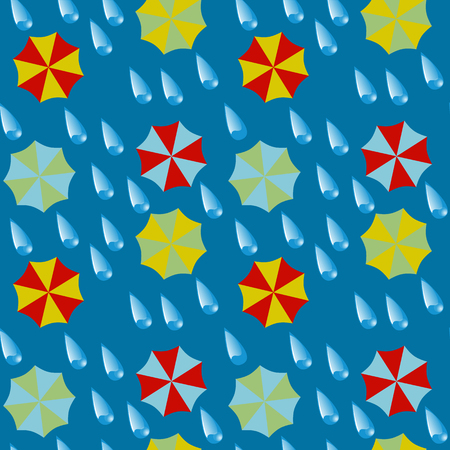 seamless pattern - umbrellas and drops of a rain. vector illustrationのイラスト素材