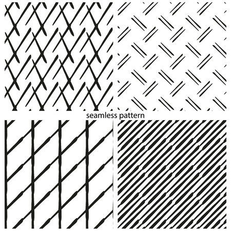 set of seamless patterns - the abstract distorted lines, grids, strips. vector illustrationのイラスト素材