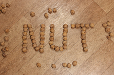 inscription NUT made on a floor of walnuts.の写真素材