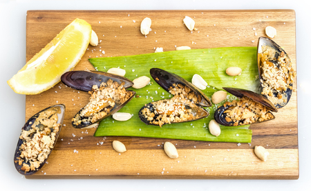 mussels baked with rachisの写真素材