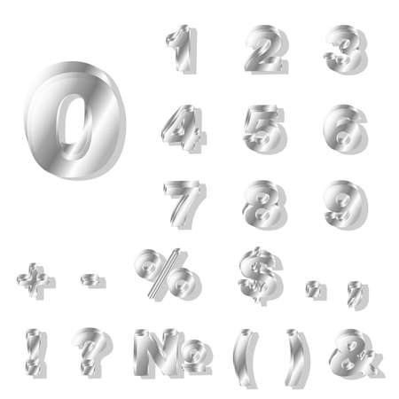 3D Silver numbers and punctuation marks with shadow.のイラスト素材