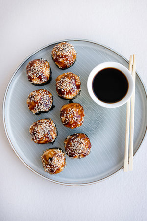 Japanese food sushi roll with raw fish and riceの写真素材