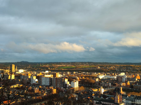 A journey through the streets of Europe. Sunset, panorama.の写真素材