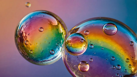 Abstract colorful soap bubbles on black background