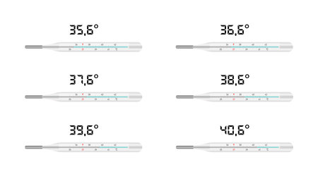 Medical thermometer for measuring temperature. Set of different temperatures.のイラスト素材