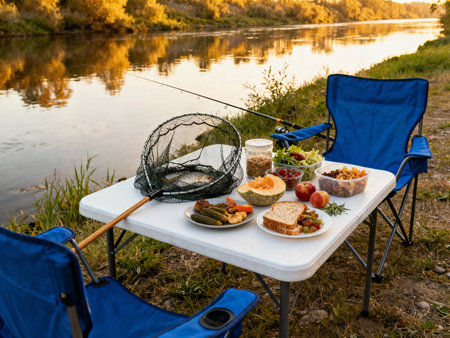 Portable folding picnic table and chairsの写真素材