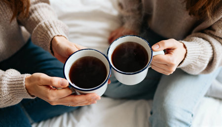 People Enjoying Hot Tea Togetherの素材