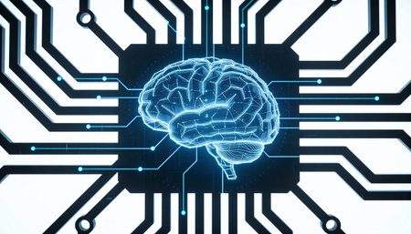 Digital image of human brain on circuit board background. 3D rendering