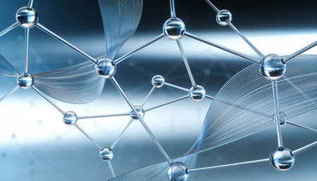 3d rendering of blue molecule structure on dark background with copy space