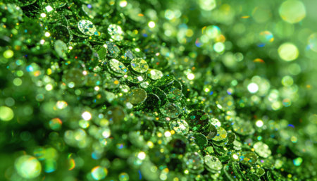 green glitter christmas abstract macro close up background with bokehの写真素材