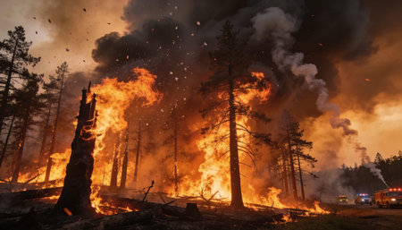 Forest Fire Wildfires Relentless Advance Flames Engulfing the Forest Slope