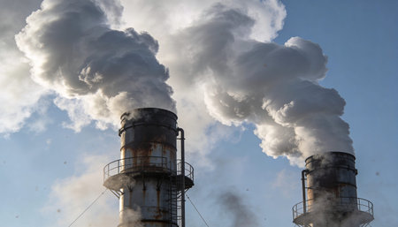 Smoke from the chimney of a power plant polluting the environment