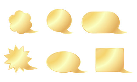 set of vector blank golden bubbles of various shapes communicationのイラスト素材