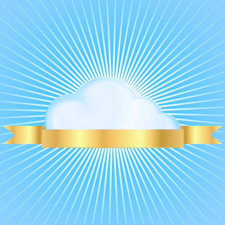 vector cloud on blue background with radiating from the center of the bright linesのイラスト素材