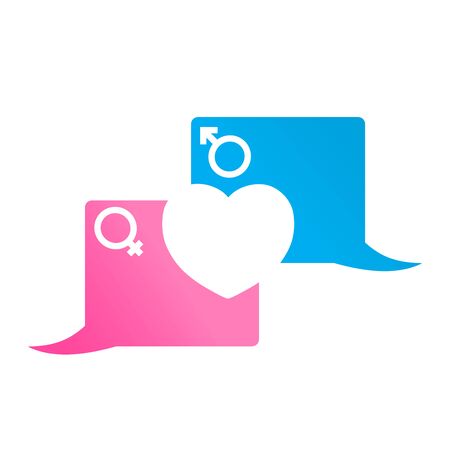 two vector -square bubble chat pink and blue with a cut between the heartのイラスト素材