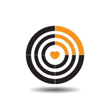 Vector target with a heart in the middle, the fourth part of a black circle painted in orange sign depicting rssvのイラスト素材