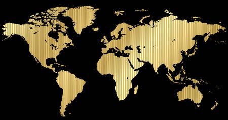 vector map of the world made of corrugated gold on a black backgroundのイラスト素材