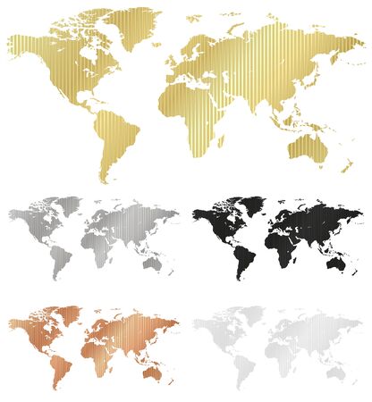 vector map of the world made of corrugated metal copper gold silver black Whiteのイラスト素材