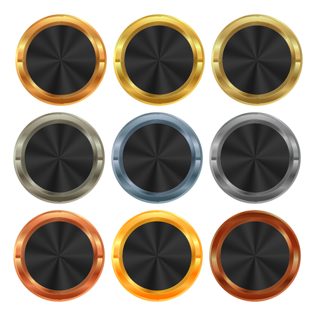 Vector Collection of Metal labels Gold Silver Platinum copper bronze aluminum with brass insert black for textのイラスト素材
