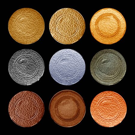 vector set of old blank templates for ancient coins of gold silver copper bronzeのイラスト素材