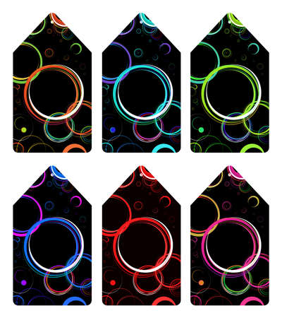 set with colored circles on a black background abstract blank stickers can be used as labels, tags, couponsのイラスト素材