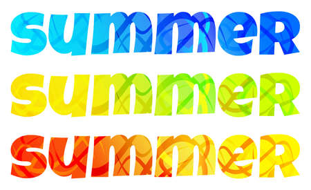 Three bright colored blue green red orange shades inscriptions summerのイラスト素材