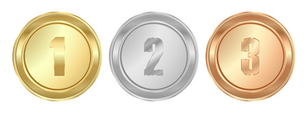 round polished gold silver bronze medals the first second and third placeのイラスト素材