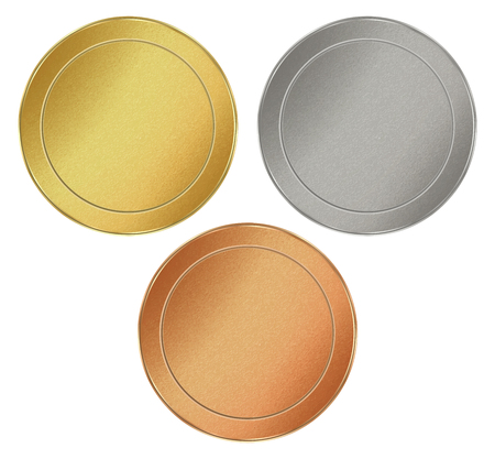 set of blank round texture tokens of gold, silver, bronze, which can be used as medals, coins, stampsのイラスト素材