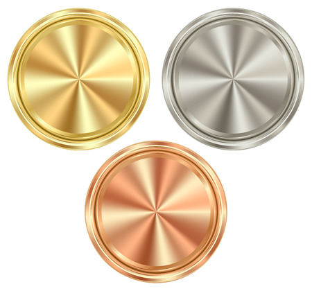 set of blank round coins of gold, silver, bronze, which can be used as medals, coins, stampsのイラスト素材