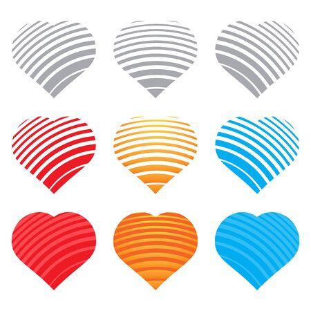 set of empty hearts with stripes of red, orange, blue and gray colorのイラスト素材