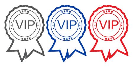 Three vector round with printing ribbons with the inscription VIPのイラスト素材