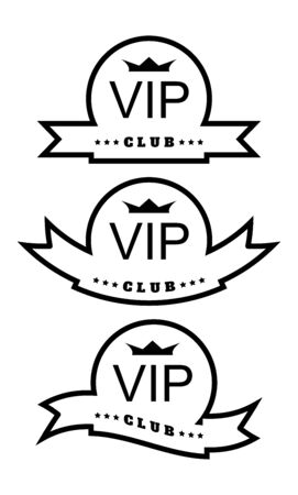 Three vector round with different printing ribbons with the inscription VIP club and a crownのイラスト素材