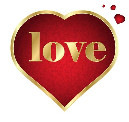 Vector red heart in gold and the word love made of goldのイラスト素材