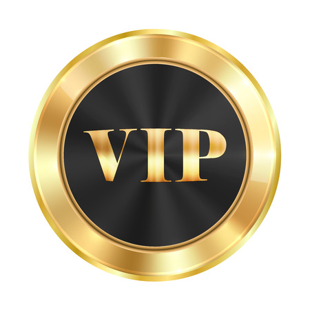 Vector medal made of gold with a black glossy background and golden inscription VIPのイラスト素材
