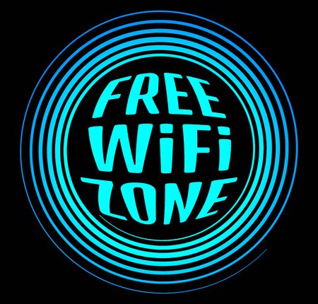 Round vector neon icon labeled free Wi fi zone on a black backgroundのイラスト素材