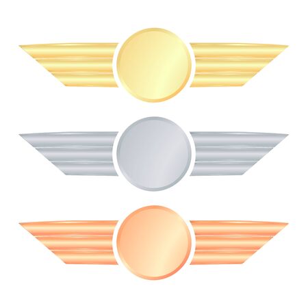 set of vector medals with wings of gold silver and bronzeのイラスト素材