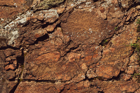 Background from old granite stone with cracks and moss close upの写真素材