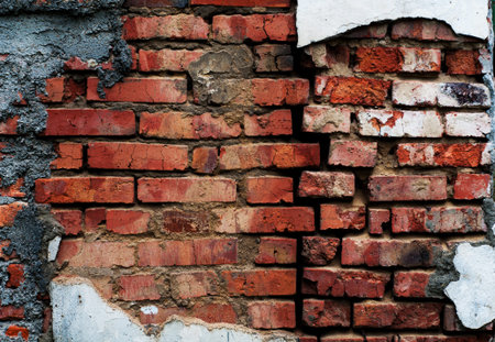 Background from an old brick wall with red bricks with a shabby texture