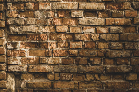brickwork of old red brick with shabby plaster background