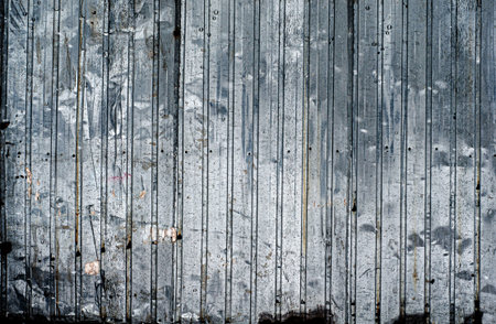 Old galvanized sheet fence. Abstract background. Horizontal photo. Close-up. Corrugated steel...
