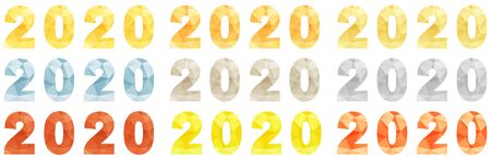 Set of vector multicolored inscriptions 2020. Digital font two thousand and twentieth year from colorful faces. Close-up. New calendar year. Screensaver for diaries. Vector illustration.のイラスト素材
