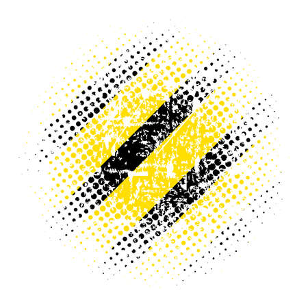 Grunge halfton, texture with shabby old stripes in black and yellow, design flat style vector illustration, isolated on white.のイラスト素材