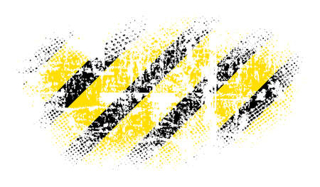 Grunge halfton, texture with shabby old stripes in black and yellow, design flat style vector illustration, isolated on white.のイラスト素材