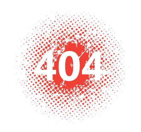 Round red halvton with inscription 404 design flat style vector illustration, isolated on white.