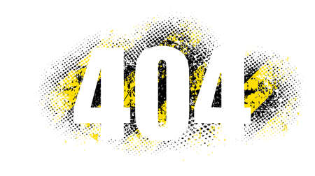 Grunge halvton yellow and black color and inscription 404 error design flat style vector illustration. isolated on white.のイラスト素材