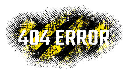 Grunge halvton yellow and black color and inscription 404 error design flat style vector illustration. isolated on white.のイラスト素材