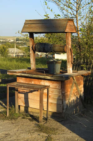 This is an old draw-well for drinking water in Republic Moldova.の写真素材