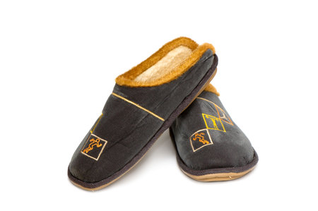 Man's slippers isolated on a white background.の写真素材