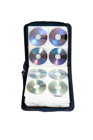 Bag for storage of disks isolated on a white background.の写真素材